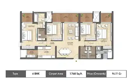 3 BHK-1205 Sq.ft